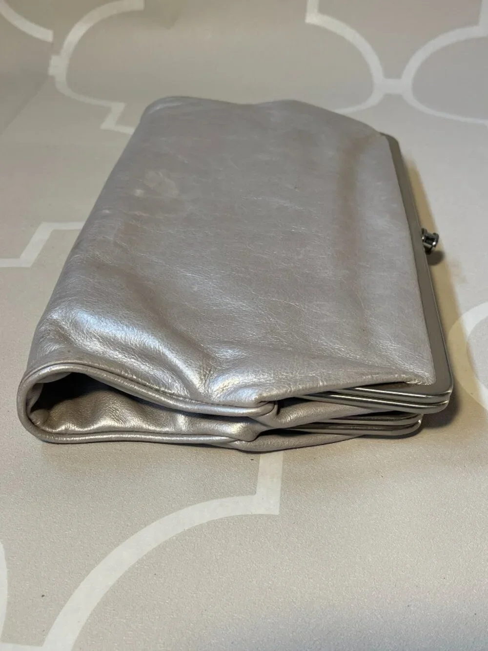 HOBO Large Leather Double Kisslock Frame Clutch Organizer Handbag